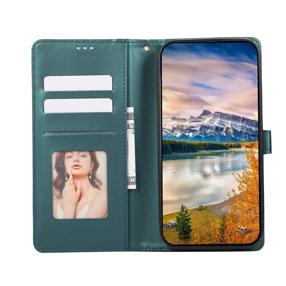 For Xiaomi 17 Pro Max Case Splicing Imprinted Rhombus Leather Cover with Wrist Strap - Green