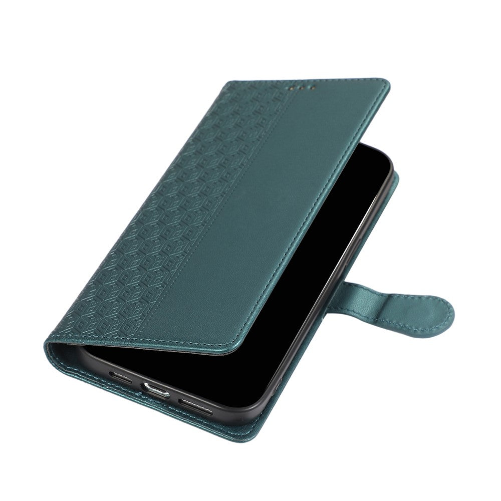 For Xiaomi 17 Pro Max Case Splicing Imprinted Rhombus Leather Cover with Wrist Strap - Green