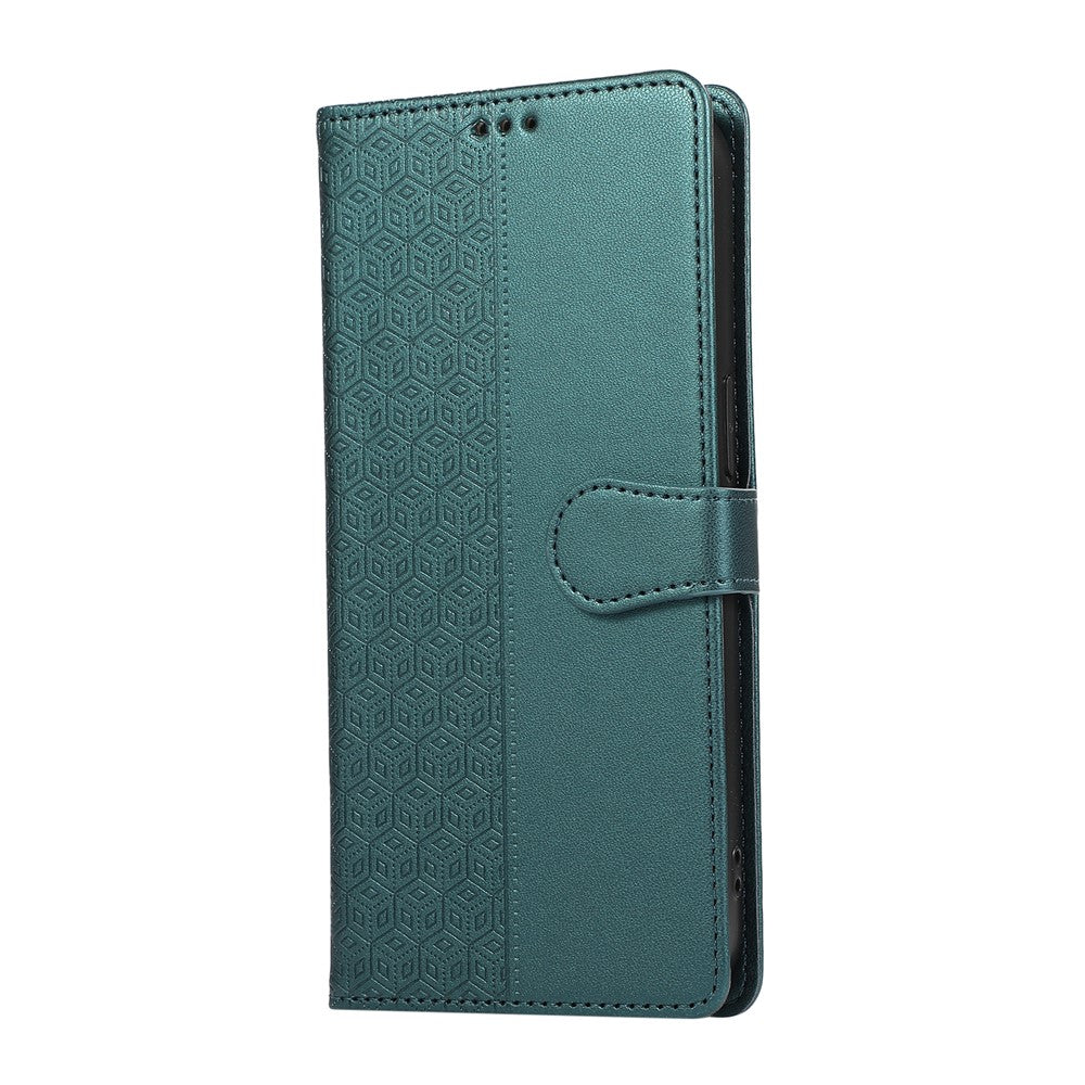 For Xiaomi 17 Pro Max Case Splicing Imprinted Rhombus Leather Cover with Wrist Strap - Green