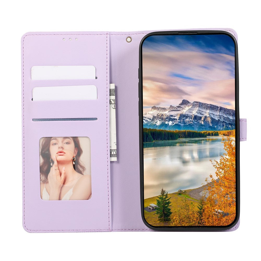 For Xiaomi 17 Pro Max Case Splicing Imprinted Rhombus Leather Cover with Wrist Strap - Purple