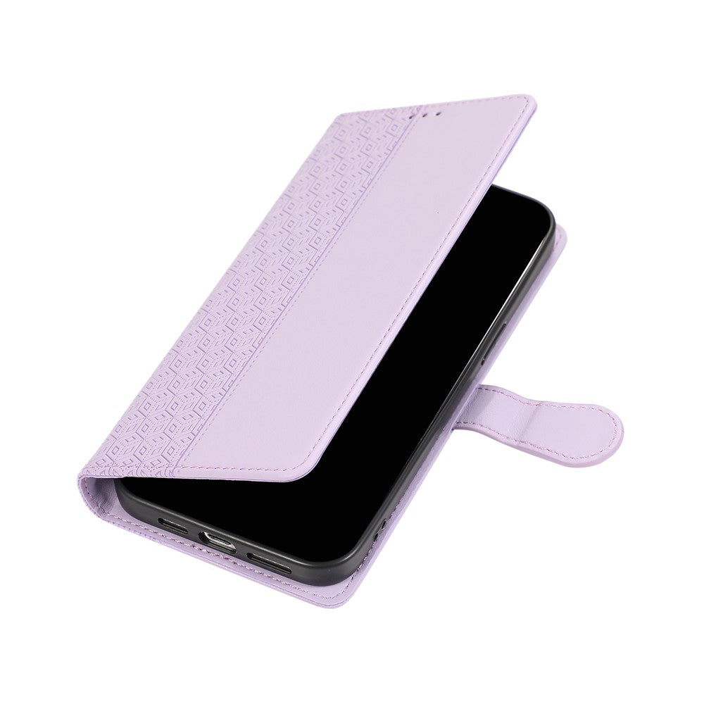 For Xiaomi 17 Pro Max Case Splicing Imprinted Rhombus Leather Cover with Wrist Strap - Purple