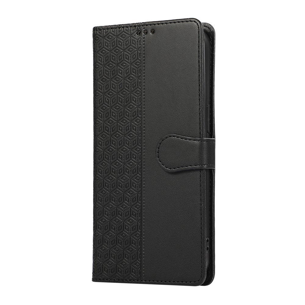 For Xiaomi 17 Pro Max Case Splicing Imprinted Rhombus Leather Cover with Wrist Strap - Black