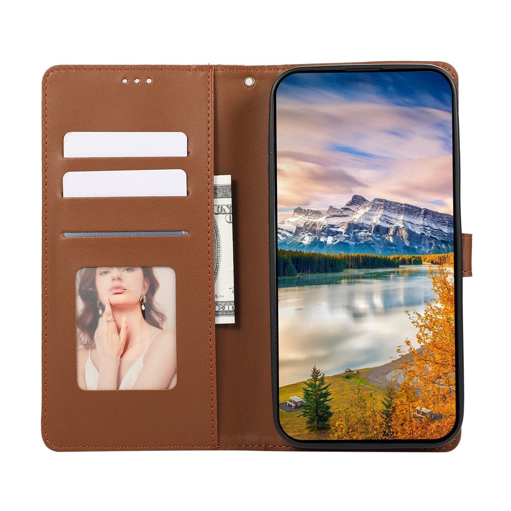 For Xiaomi 17 Pro Max Case Splicing Imprinted Rhombus Leather Cover with Wrist Strap - Brown