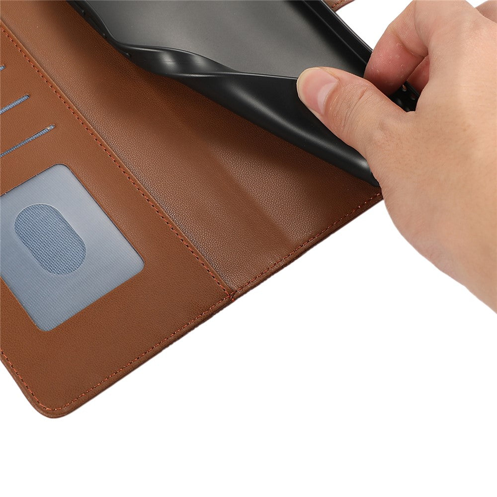 For Xiaomi 17 Pro Max Case Splicing Imprinted Rhombus Leather Cover with Wrist Strap - Brown