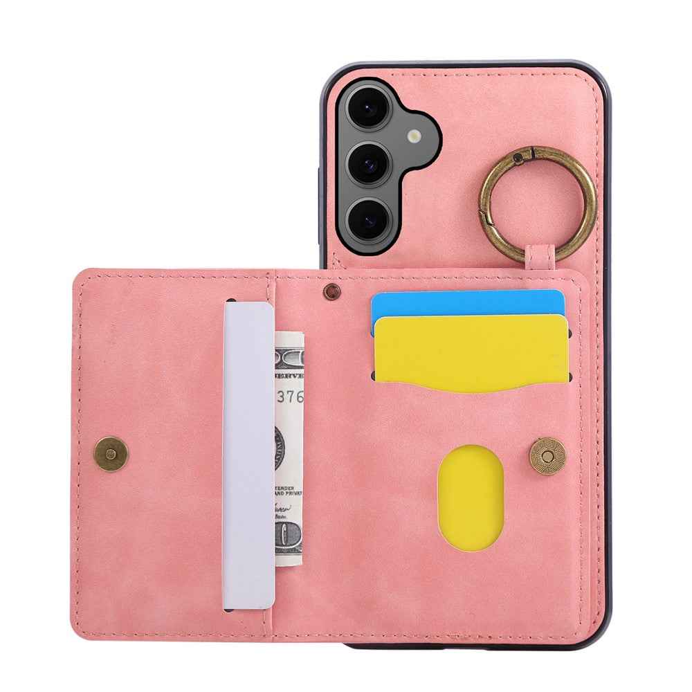 For Samsung Galaxy A57 5G Case Card Holder Kickstand Leather + TPU Phone Cover with Ring Holder - Rose Gold