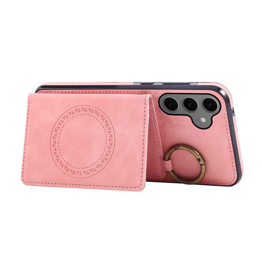 For Samsung Galaxy A57 5G Case Card Holder Kickstand Leather + TPU Phone Cover with Ring Holder - Rose Gold