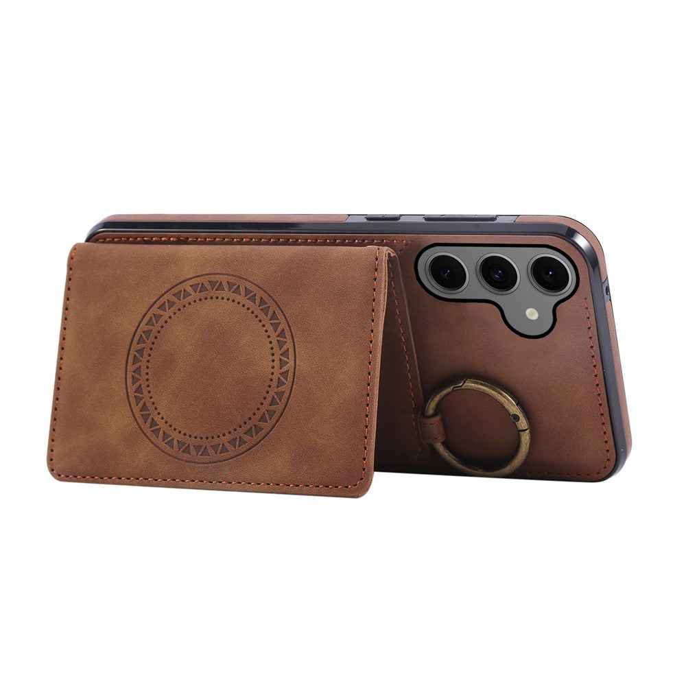 For Samsung Galaxy A57 5G Case Card Holder Kickstand Leather + TPU Phone Cover with Ring Holder - Brown