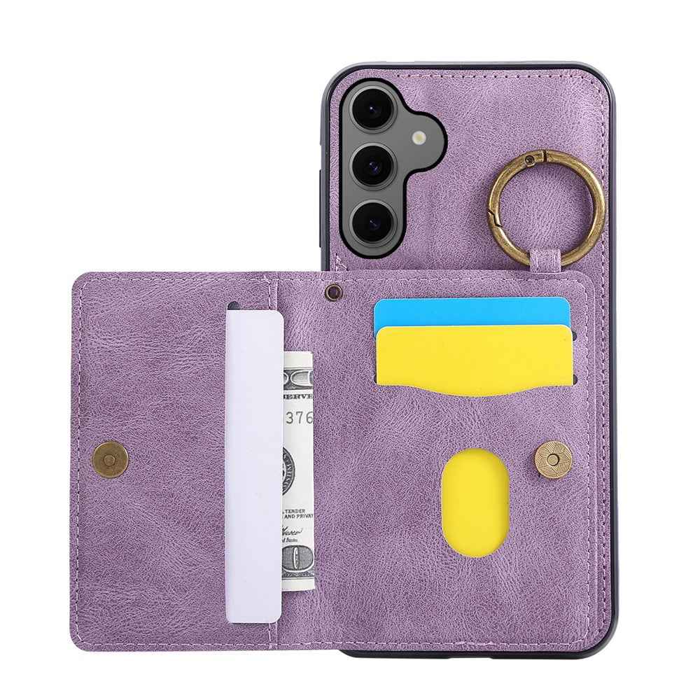 For Samsung Galaxy A57 5G Case Card Holder Kickstand Leather + TPU Phone Cover with Ring Holder - Purple