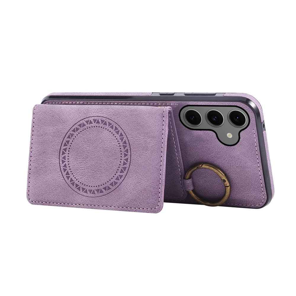 For Samsung Galaxy A57 5G Case Card Holder Kickstand Leather + TPU Phone Cover with Ring Holder - Purple