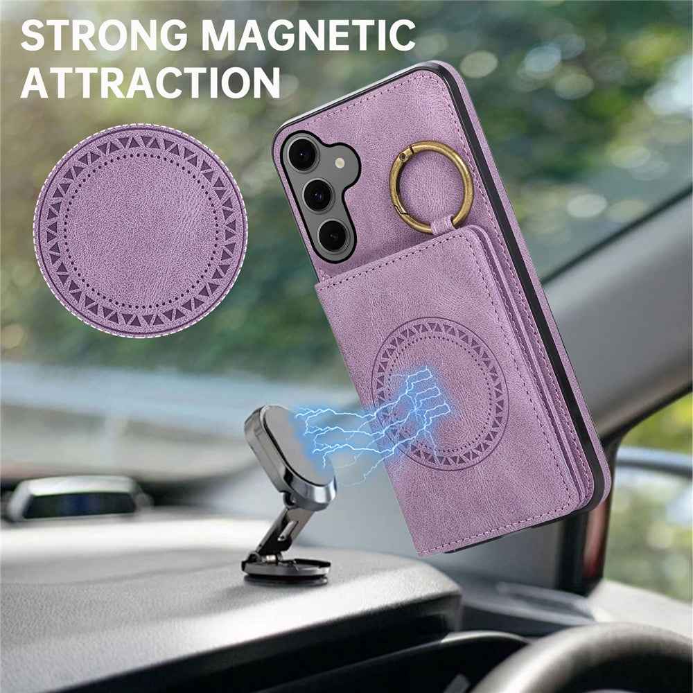 For Samsung Galaxy A57 5G Case Card Holder Kickstand Leather + TPU Phone Cover with Ring Holder - Purple