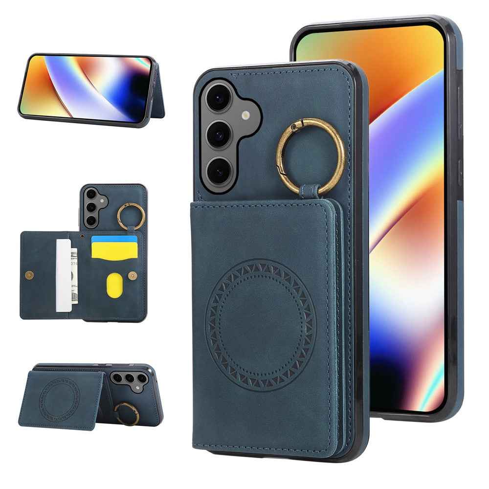 For Samsung Galaxy A57 5G Case Card Holder Kickstand Leather + TPU Phone Cover with Ring Holder - Green