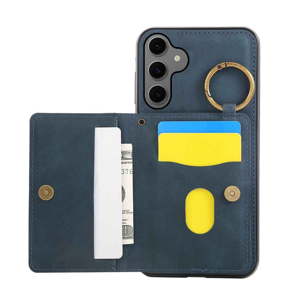 For Samsung Galaxy A57 5G Case Card Holder Kickstand Leather + TPU Phone Cover with Ring Holder - Green