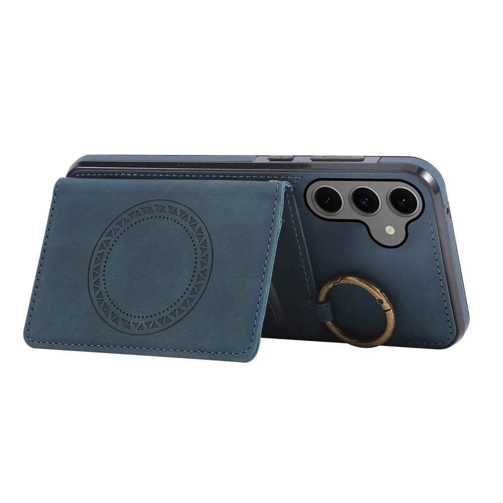 For Samsung Galaxy A57 5G Case Card Holder Kickstand Leather + TPU Phone Cover with Ring Holder - Green