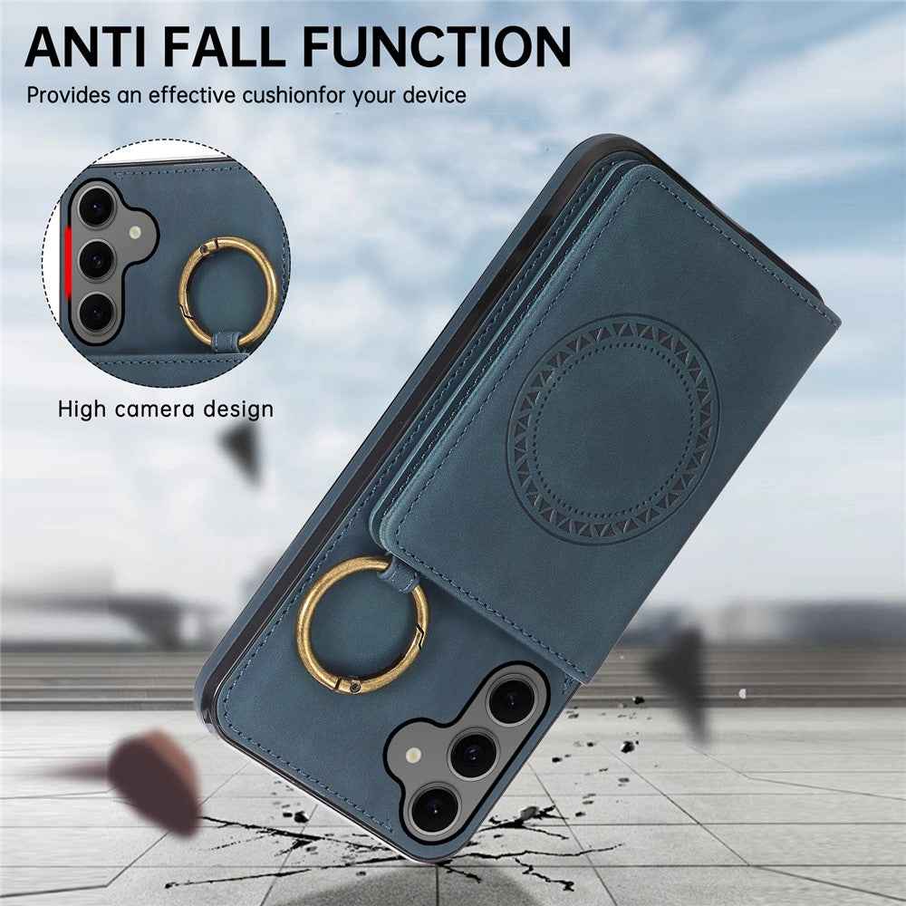 For Samsung Galaxy A57 5G Case Card Holder Kickstand Leather + TPU Phone Cover with Ring Holder - Green