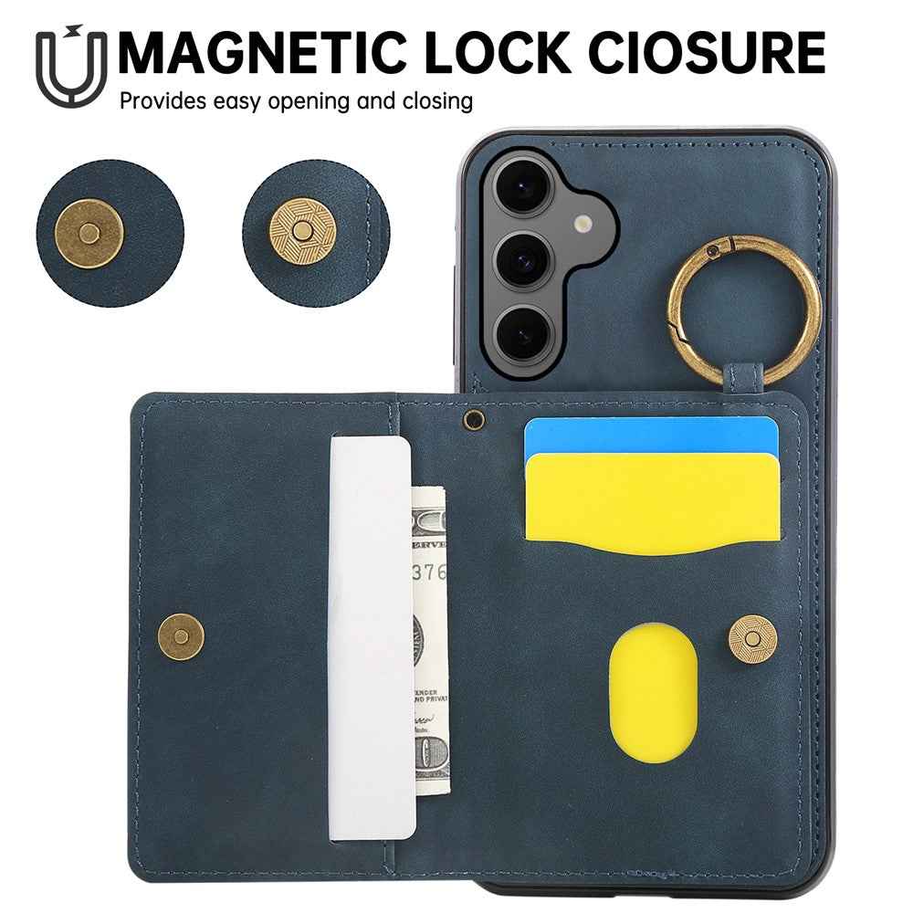 For Samsung Galaxy A57 5G Case Card Holder Kickstand Leather + TPU Phone Cover with Ring Holder - Green