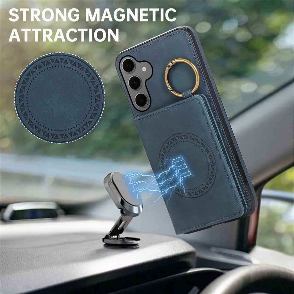 For Samsung Galaxy A57 5G Case Card Holder Kickstand Leather + TPU Phone Cover with Ring Holder - Green