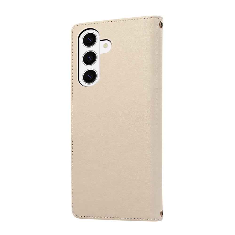 For Samsung Galaxy A57 5G Case Multi Card Slots Zipper Leather Phone Cover with Wrist Strap - Beige