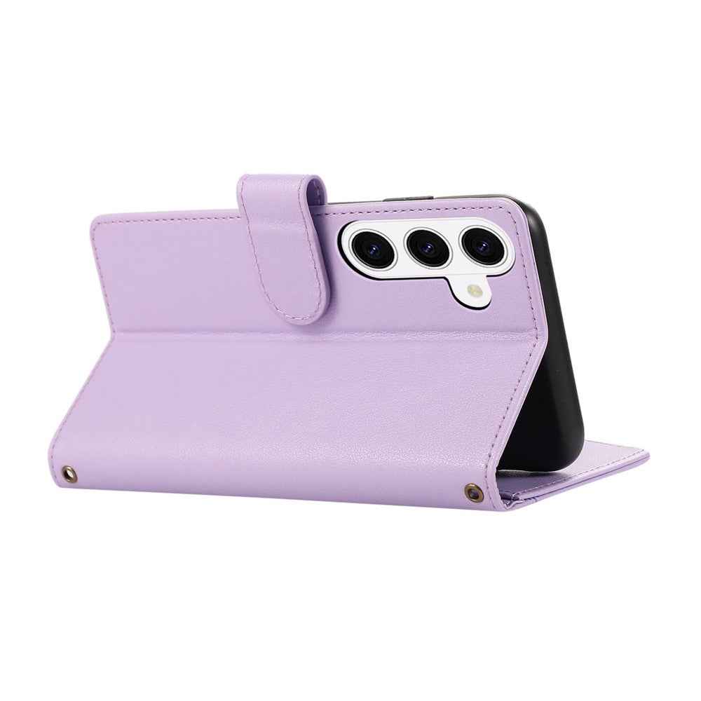 For Samsung Galaxy A57 5G Case Multi Card Slots Zipper Leather Phone Cover with Wrist Strap - Purple