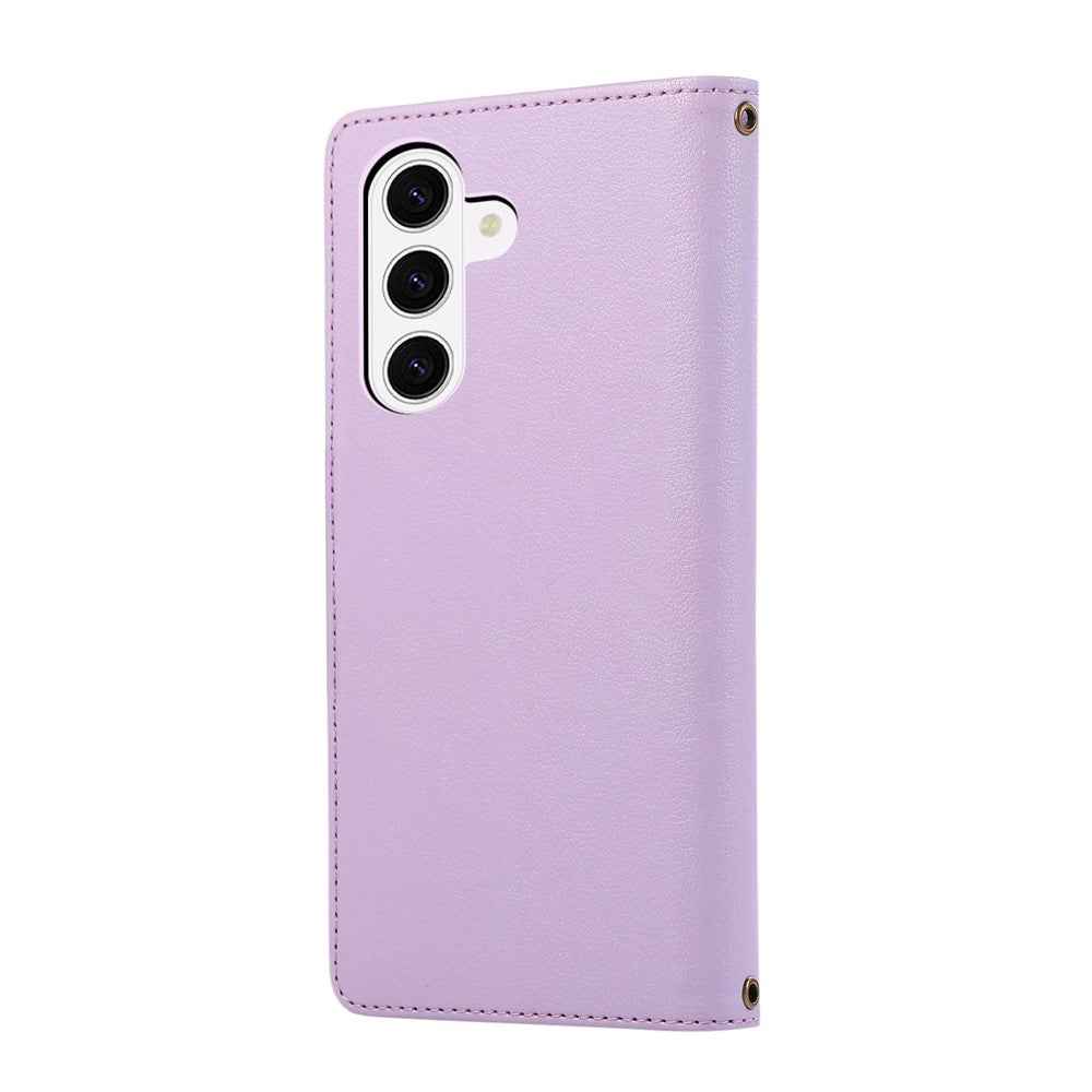 For Samsung Galaxy A57 5G Case Multi Card Slots Zipper Leather Phone Cover with Wrist Strap - Purple