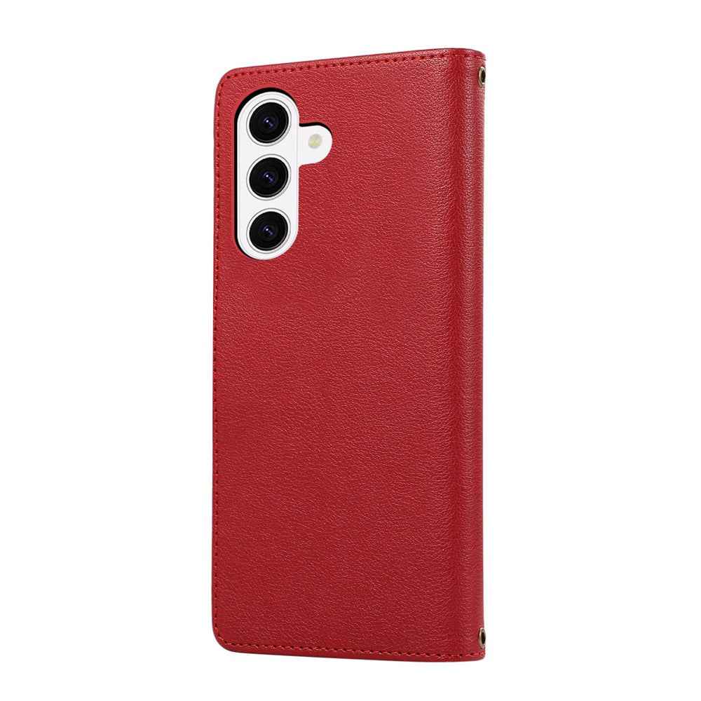 For Samsung Galaxy A57 5G Case Multi Card Slots Zipper Leather Phone Cover with Shoulder Strap  /  Wrist Strap - Red
