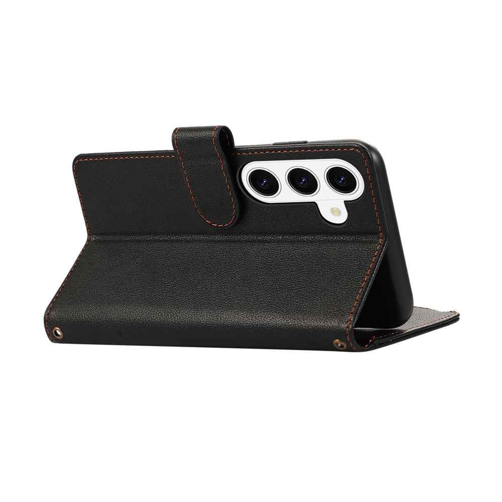 For Samsung Galaxy A57 5G Case Multi Card Slots Zipper Leather Phone Cover with Shoulder Strap  /  Wrist Strap - Black
