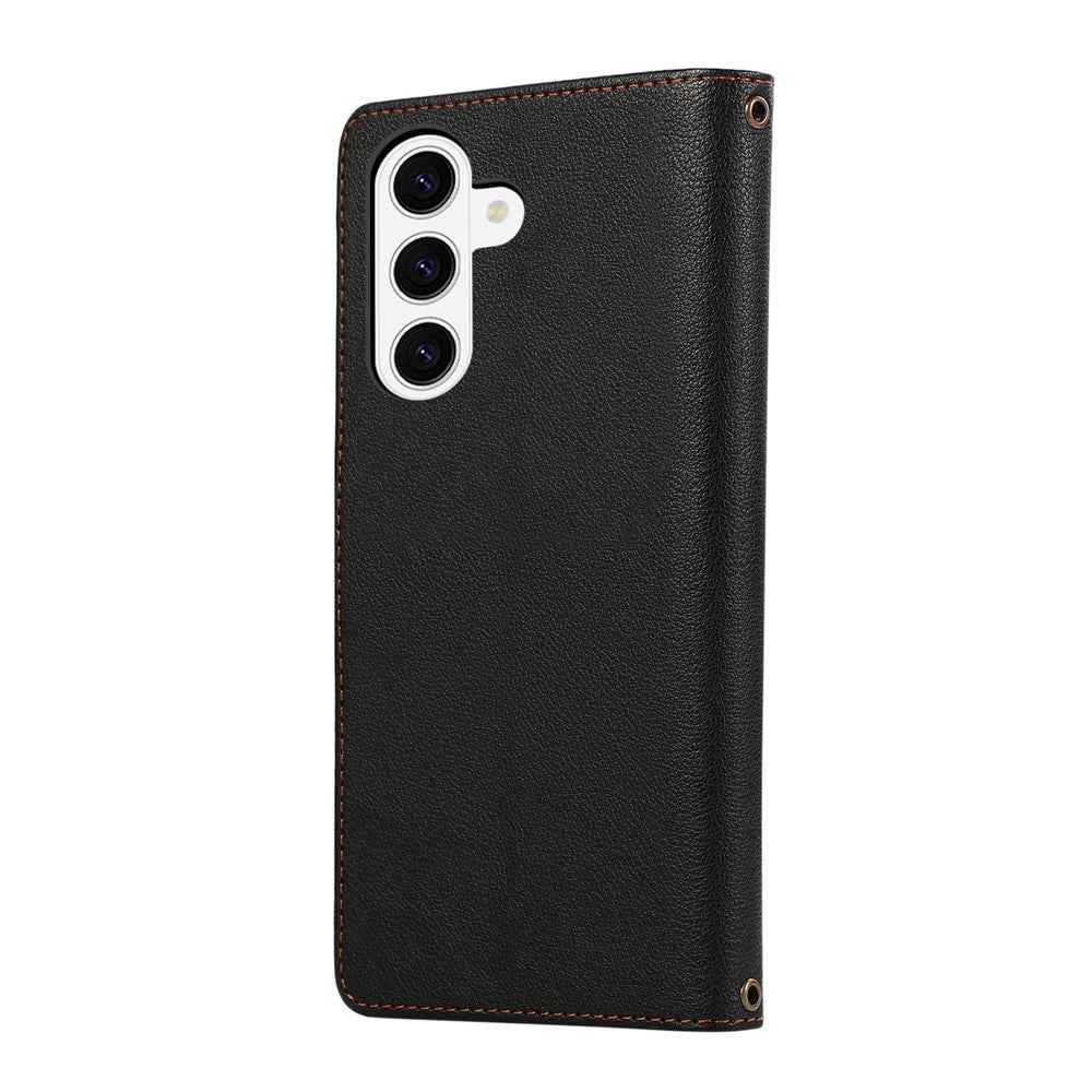 For Samsung Galaxy A57 5G Case Multi Card Slots Zipper Leather Phone Cover with Shoulder Strap  /  Wrist Strap - Black