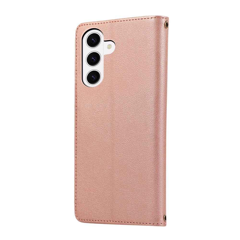 For Samsung Galaxy A57 5G Case Multi Card Slots Zipper Leather Phone Cover with Shoulder Strap  /  Wrist Strap - Rose Gold