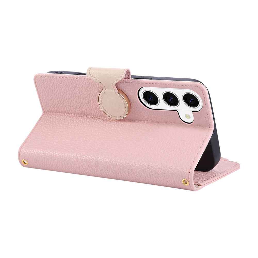 For Samsung Galaxy A57 5G Case Zipper Wallet Leather Phone Cover with Wrist Strap - Pink