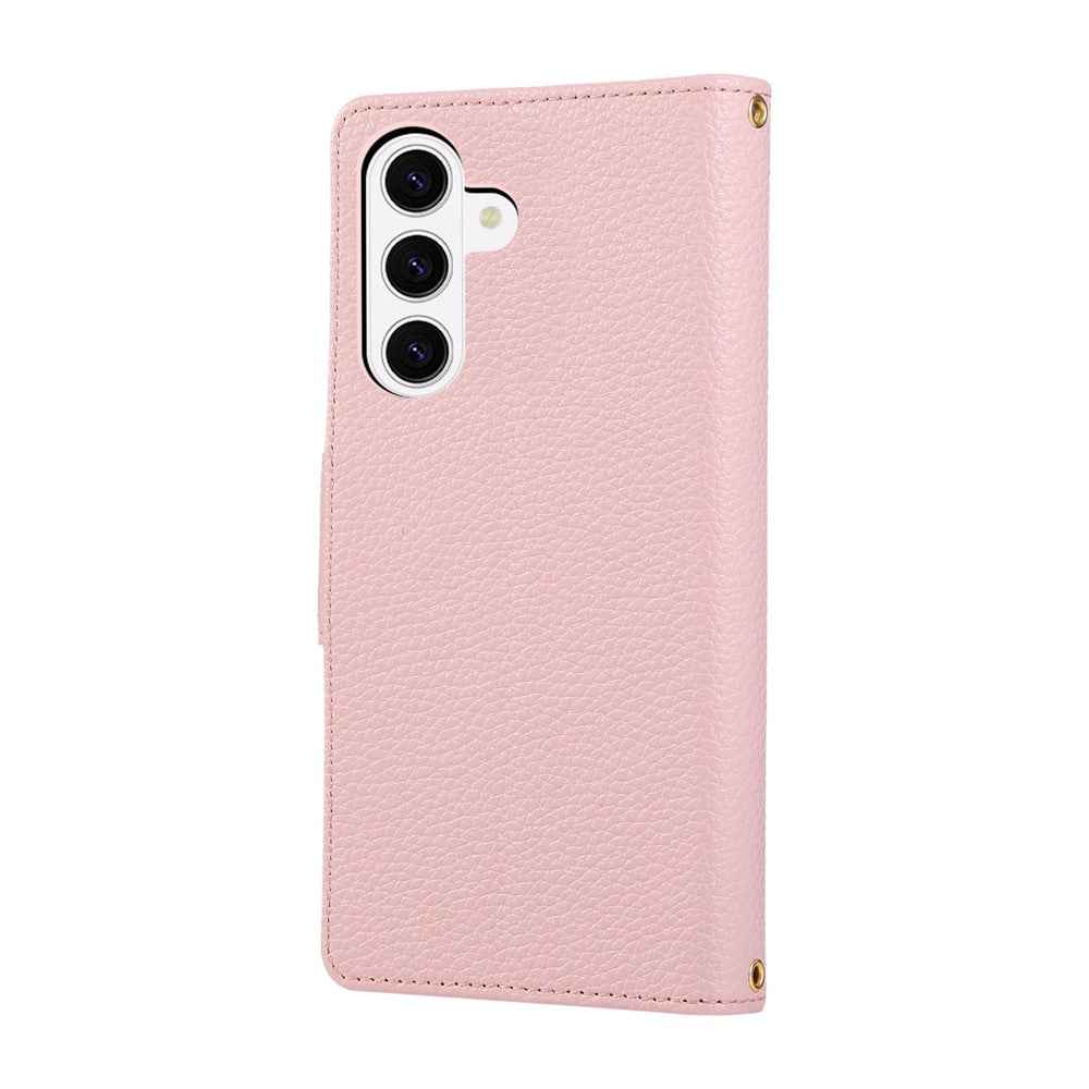 For Samsung Galaxy A57 5G Case Zipper Wallet Leather Phone Cover with Wrist Strap - Pink