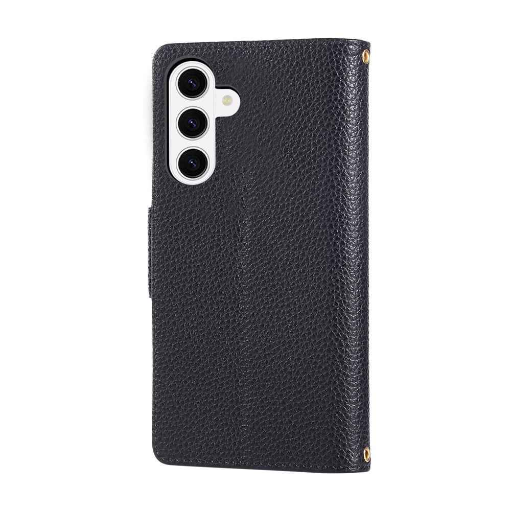 For Samsung Galaxy A57 5G Case Zipper Wallet Leather Phone Cover with Wrist Strap - Black