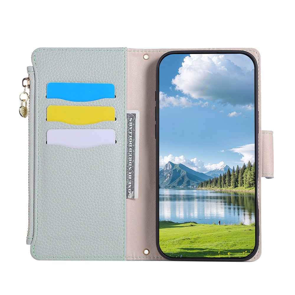 For Samsung Galaxy A57 5G Case Zipper Wallet Leather Phone Cover with Wrist Strap - Cyan