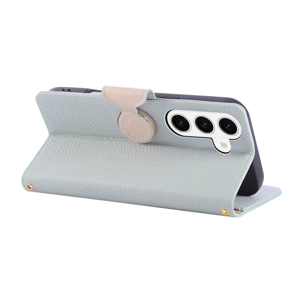For Samsung Galaxy A57 5G Case Zipper Wallet Leather Phone Cover with Wrist Strap - Cyan
