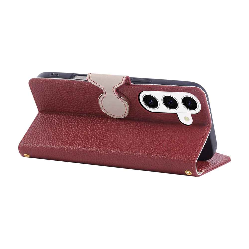 For Samsung Galaxy A57 5G Case Zipper Wallet Leather Phone Cover with Wrist Strap - Wine Red