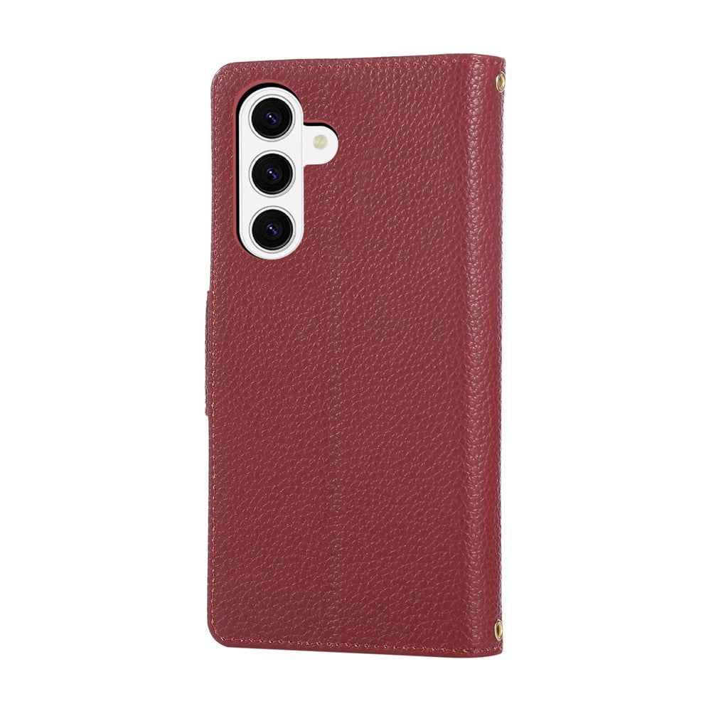 For Samsung Galaxy A57 5G Case Zipper Wallet Leather Phone Cover with Wrist Strap - Wine Red