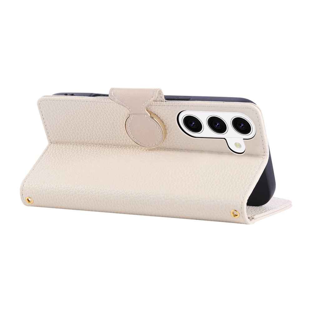 For Samsung Galaxy A57 5G Case Zipper Wallet Leather Phone Cover with Wrist Strap - Beige