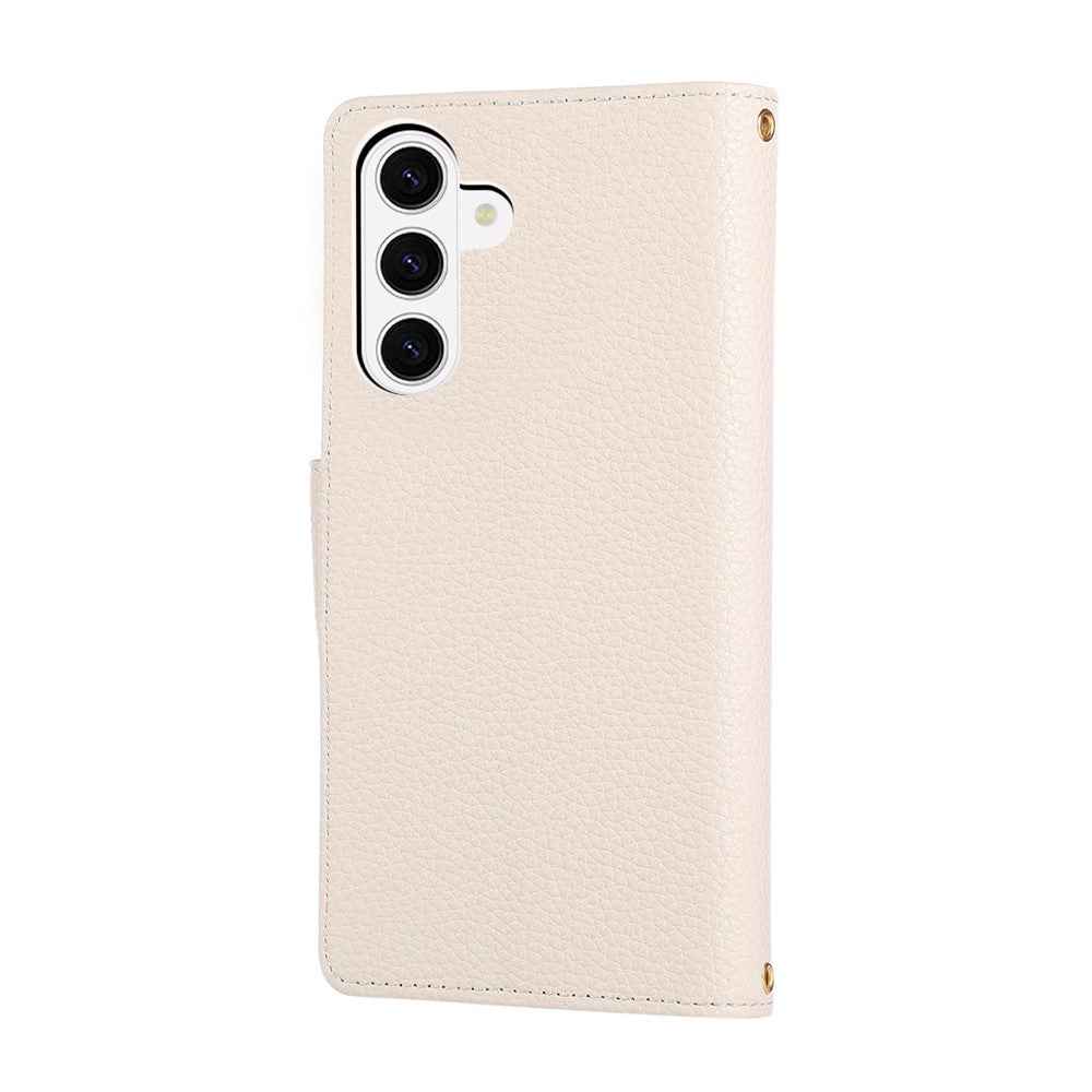 For Samsung Galaxy A57 5G Case Zipper Wallet Leather Phone Cover with Wrist Strap - Beige