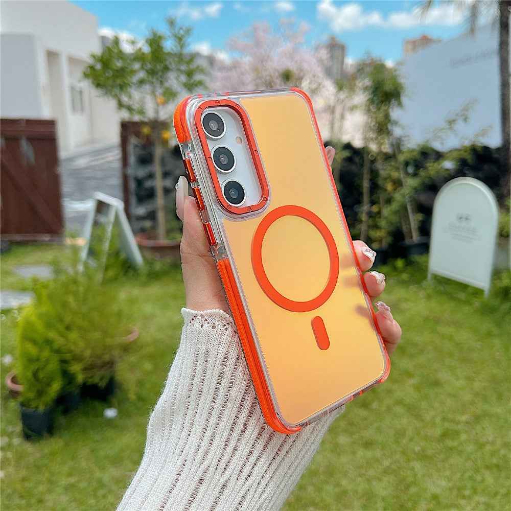 For Samsung Galaxy A57 5G Magnetic Case Cute Fluorescent Design TPU Acrylic Phone Back Cover - Orange