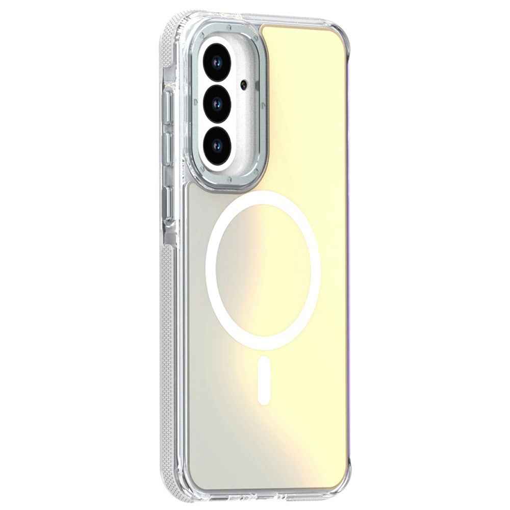For Samsung Galaxy A57 5G Magnetic Case Cute Fluorescent Design TPU Acrylic Phone Back Cover - White