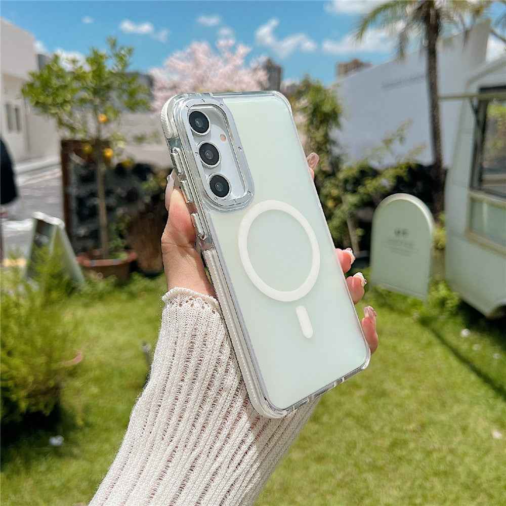 For Samsung Galaxy A57 5G Magnetic Case Cute Fluorescent Design TPU Acrylic Phone Back Cover - White