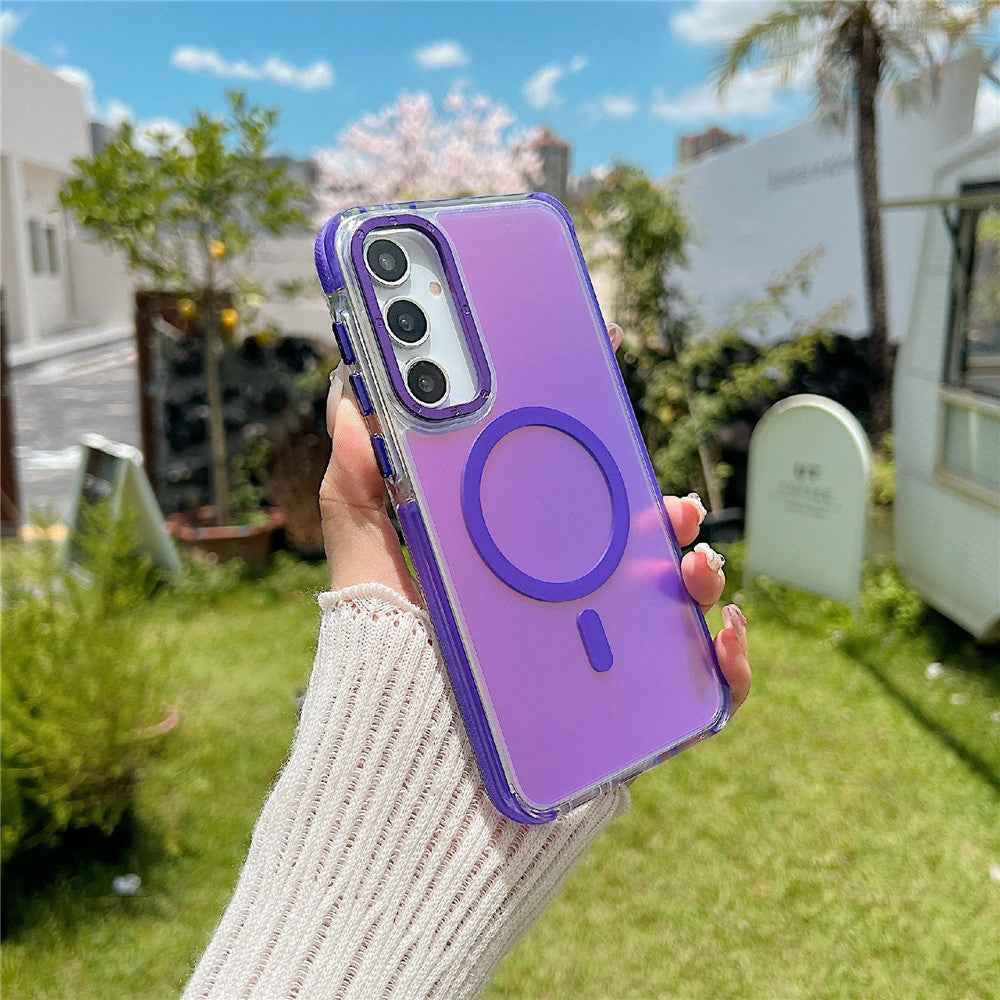 For Samsung Galaxy A57 5G Magnetic Case Cute Fluorescent Design TPU Acrylic Phone Back Cover - Purple