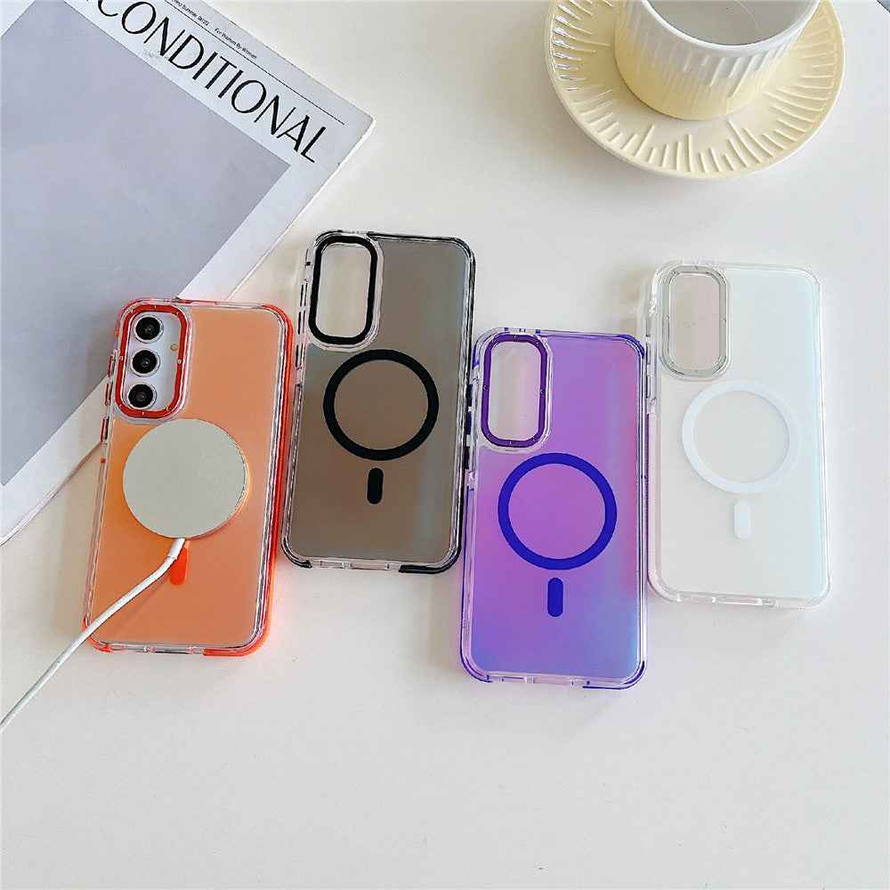 For Samsung Galaxy A57 5G Magnetic Case Cute Fluorescent Design TPU Acrylic Phone Back Cover - Purple