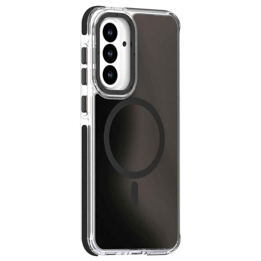 For Samsung Galaxy A57 5G Magnetic Case Cute Fluorescent Design TPU Acrylic Phone Back Cover - Black