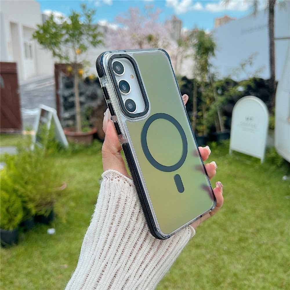 For Samsung Galaxy A57 5G Magnetic Case Cute Fluorescent Design TPU Acrylic Phone Back Cover - Black