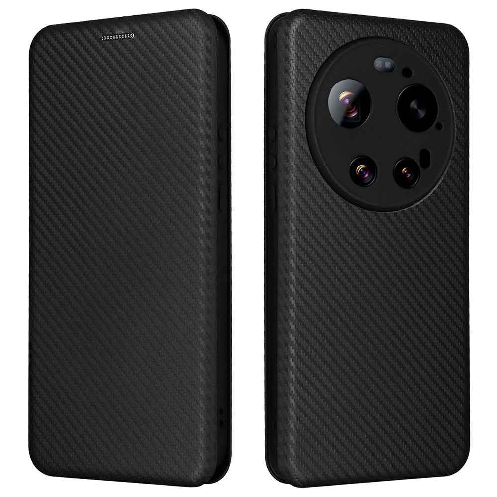 For Xiaomi 17 Ultra 5G Case Carbon Fiber Texture Drop-Proof PU Leather Phone Cover - Black