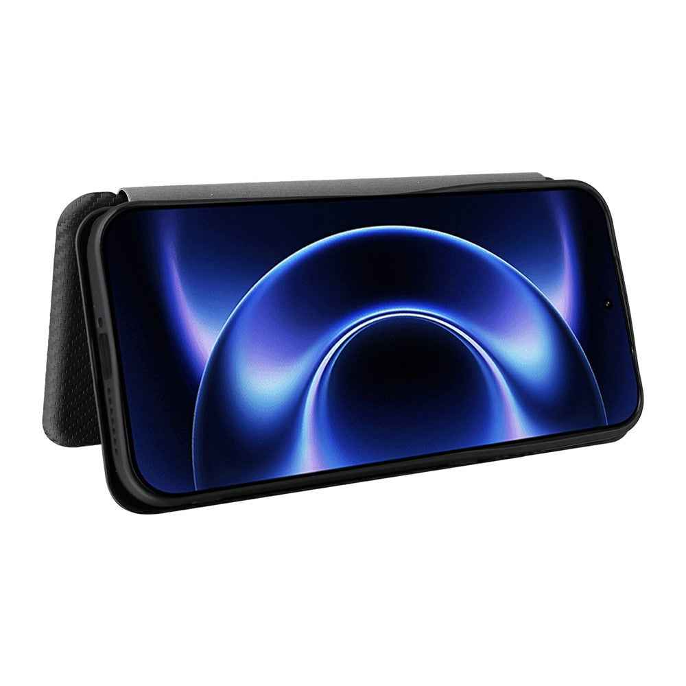 For Xiaomi 17 Ultra 5G Case Carbon Fiber Texture Drop-Proof PU Leather Phone Cover - Black