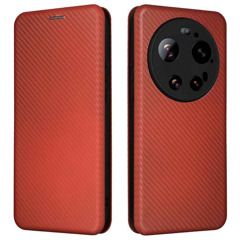 For Xiaomi 17 Ultra 5G Case Carbon Fiber Texture Drop-Proof PU Leather Phone Cover - Brown