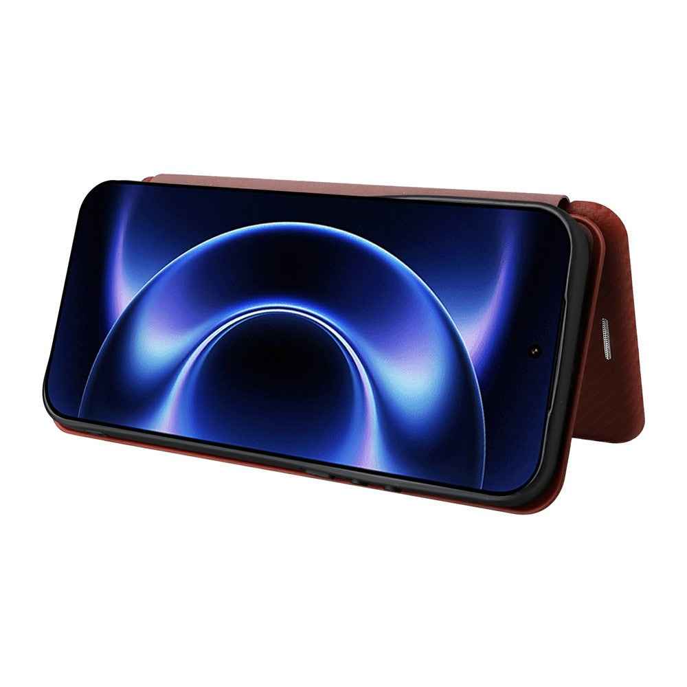 For Xiaomi 17 Ultra 5G Case Carbon Fiber Texture Drop-Proof PU Leather Phone Cover - Brown
