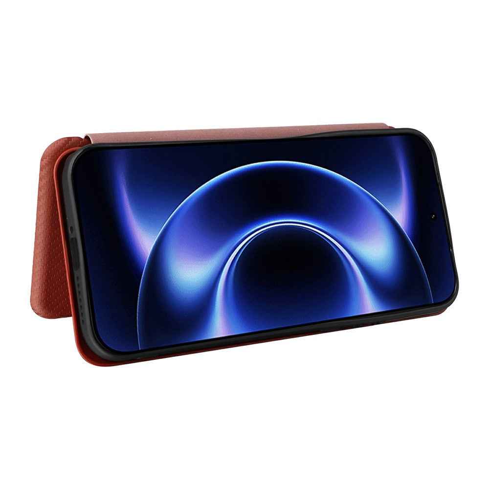 For Xiaomi 17 Ultra 5G Case Carbon Fiber Texture Drop-Proof PU Leather Phone Cover - Brown