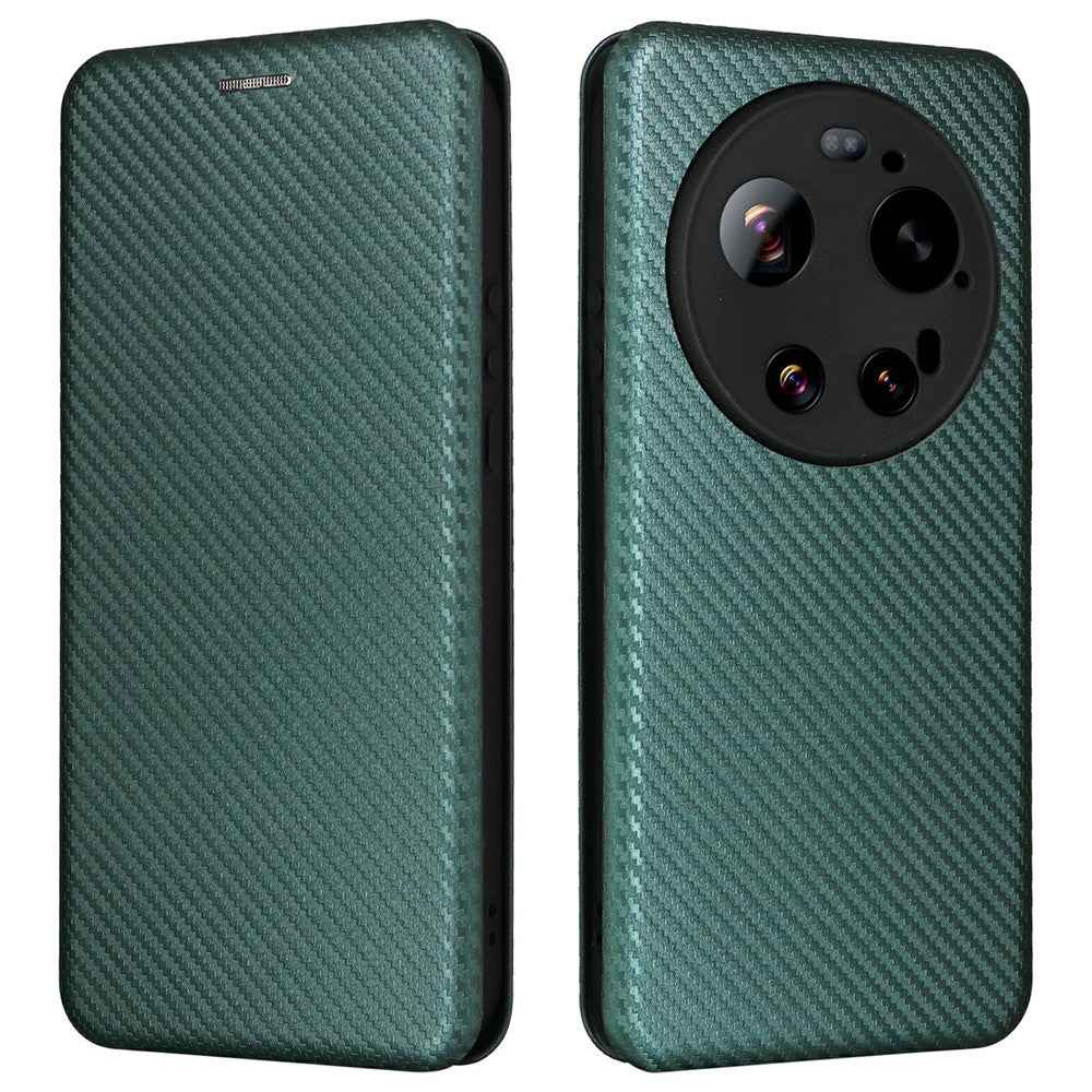 For Xiaomi 17 Ultra 5G Case Carbon Fiber Texture Drop-Proof PU Leather Phone Cover - Green