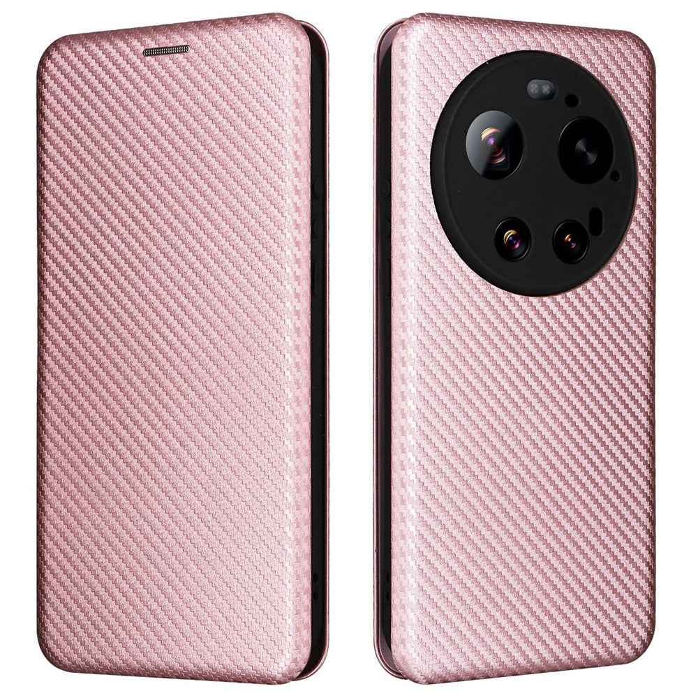 For Xiaomi 17 Ultra 5G Case Carbon Fiber Texture Drop-Proof PU Leather Phone Cover - Rose Gold